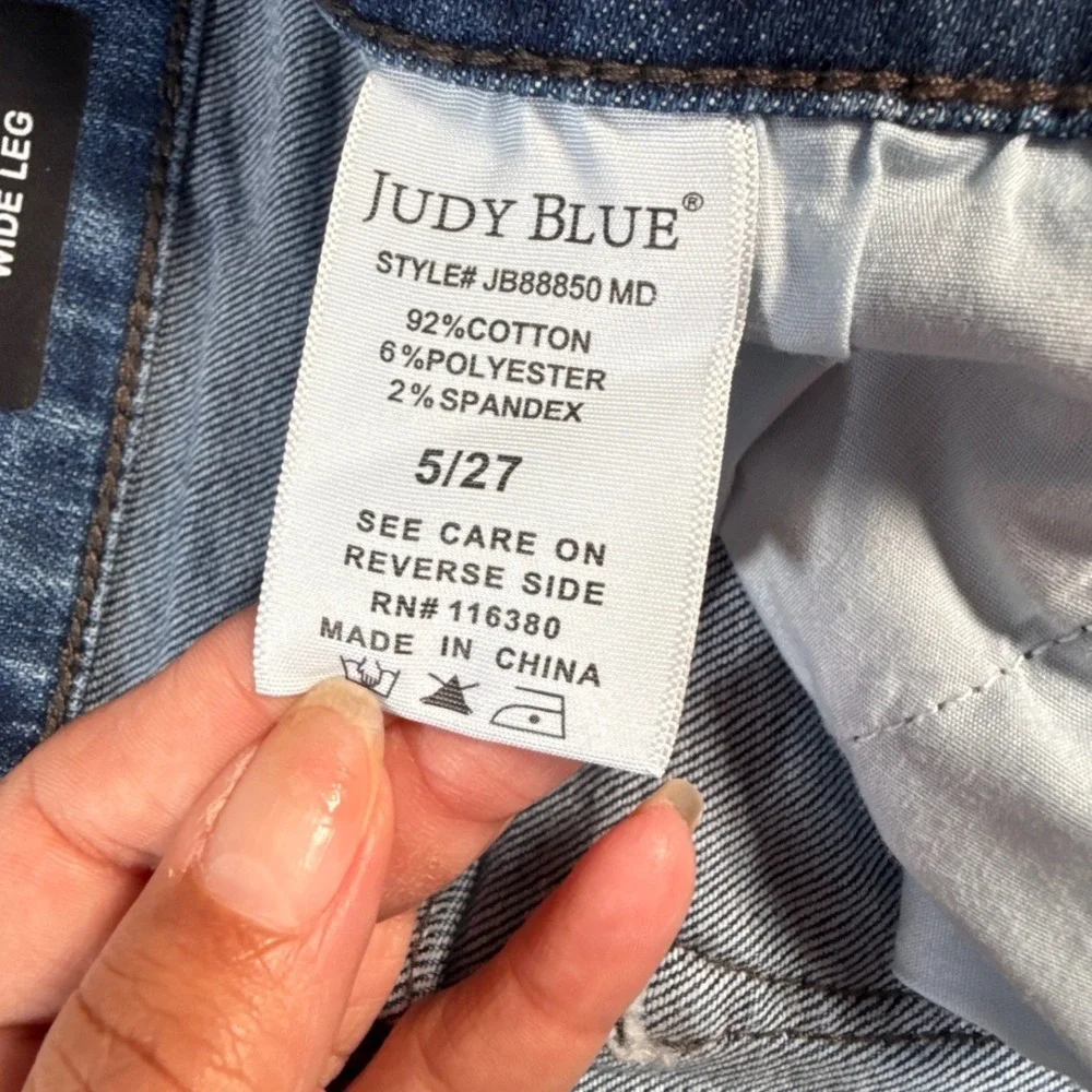 Judy Blue Wide Leg Jeans Womens 5/27 Blue Excellent Braided Side Seam Stretch